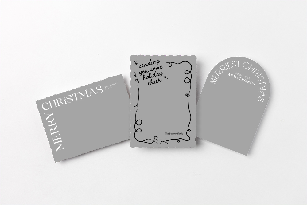 WHCC 2026 Holiday Cards Ornaments Holiday Shapes trio of holiday overlay card designs preview