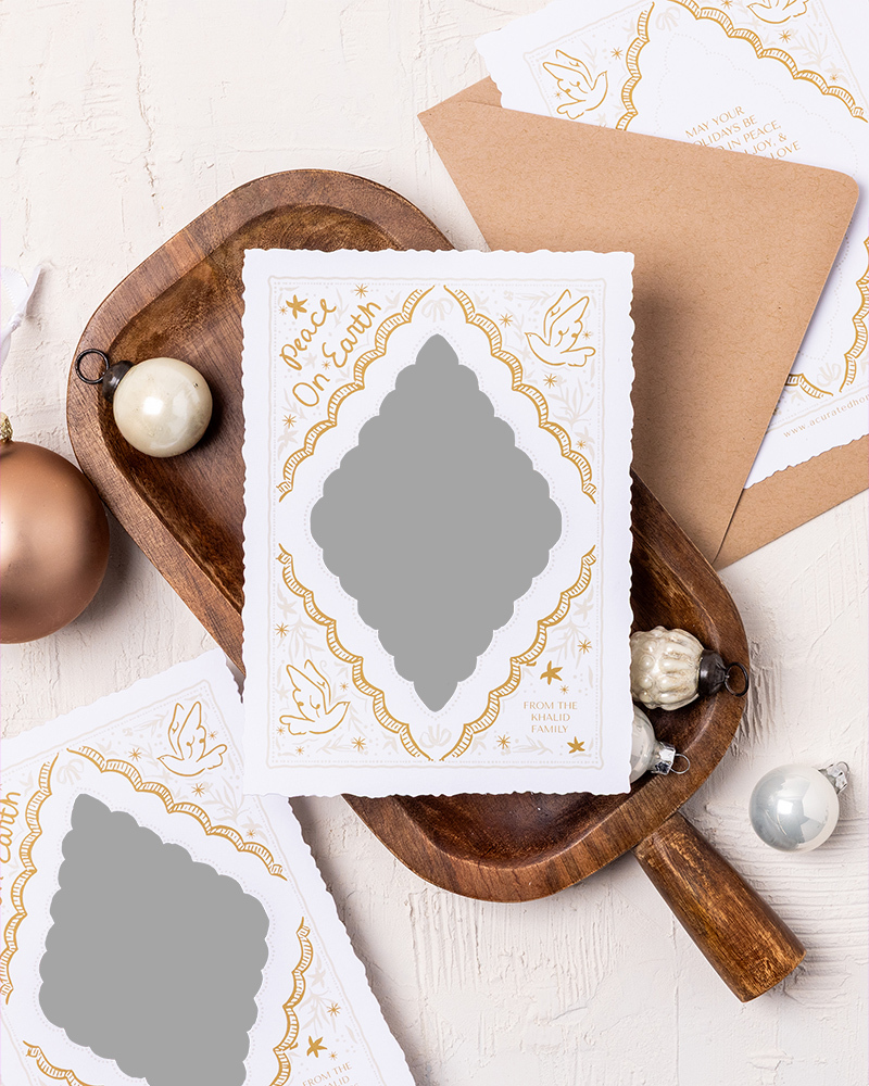 WHCC 2026 Holiday Cards Ornaments Solo Styled Peace on Earth Border preview