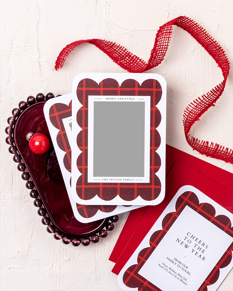 WHCC 2026 Holiday Cards Ornaments Solo Styled Scalloped Sketched Plaid preview