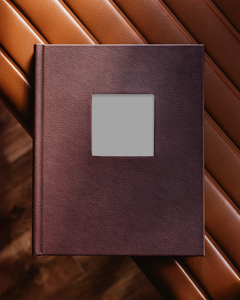 WHCC Merlot Leather Layflat Book 11x14 cameo leather ottoman preview