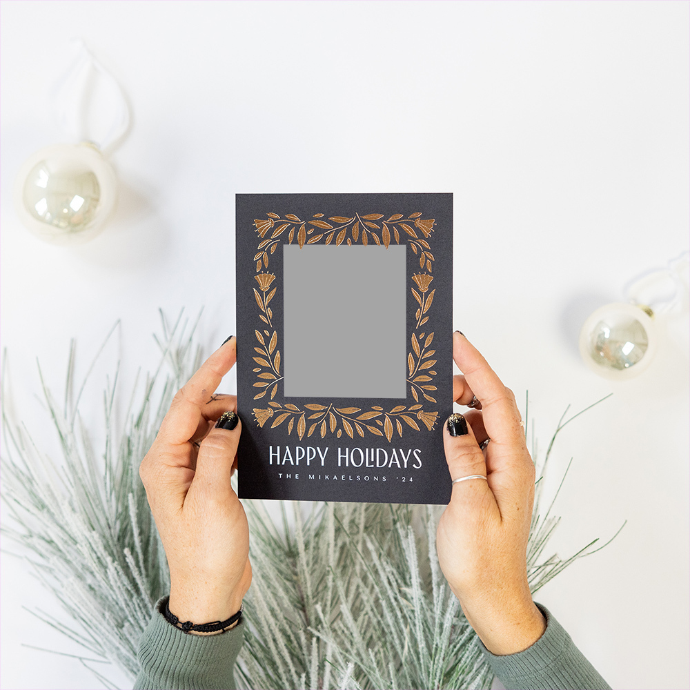 Holiday botanical frame foil card styled preview